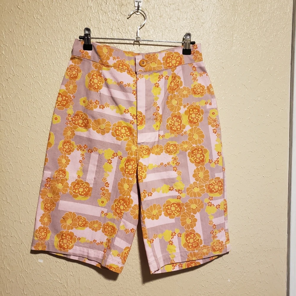 Free People Shorts High‎ Rise Floral Bermudas Retro 70s Size 26